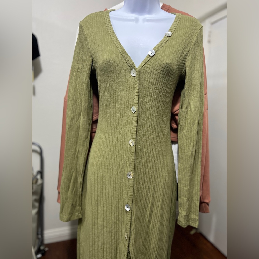 OGL v neck button midi dress